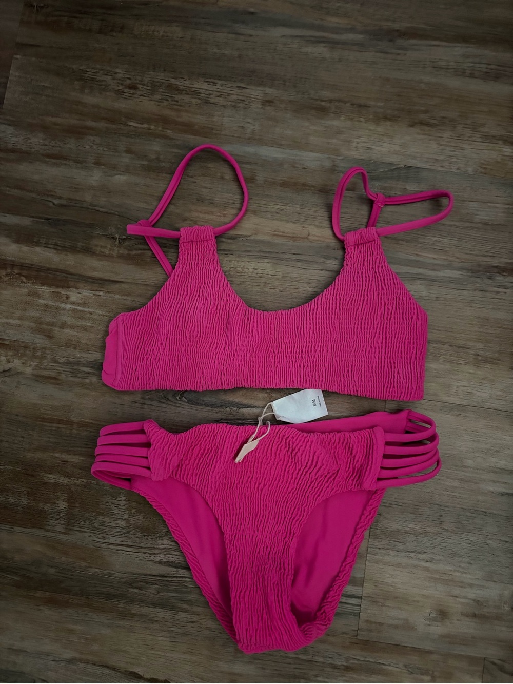 Tori Praver Hot Pink Textured Strappy Bikini
